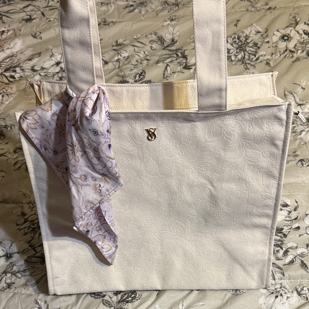 Limited Edition Victoria Secret White Tote Bag with Scarf Accent